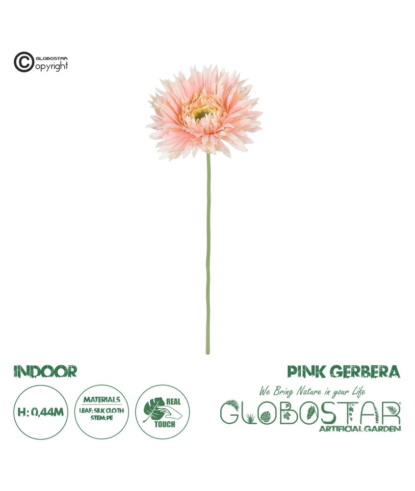 GloboStar® Artificial Garden PINK GERBERA  BRANCH 21205 Τεχνητό Διακοσμητικό Κλαδί Ζέρμπερας Ροζ Y44cm